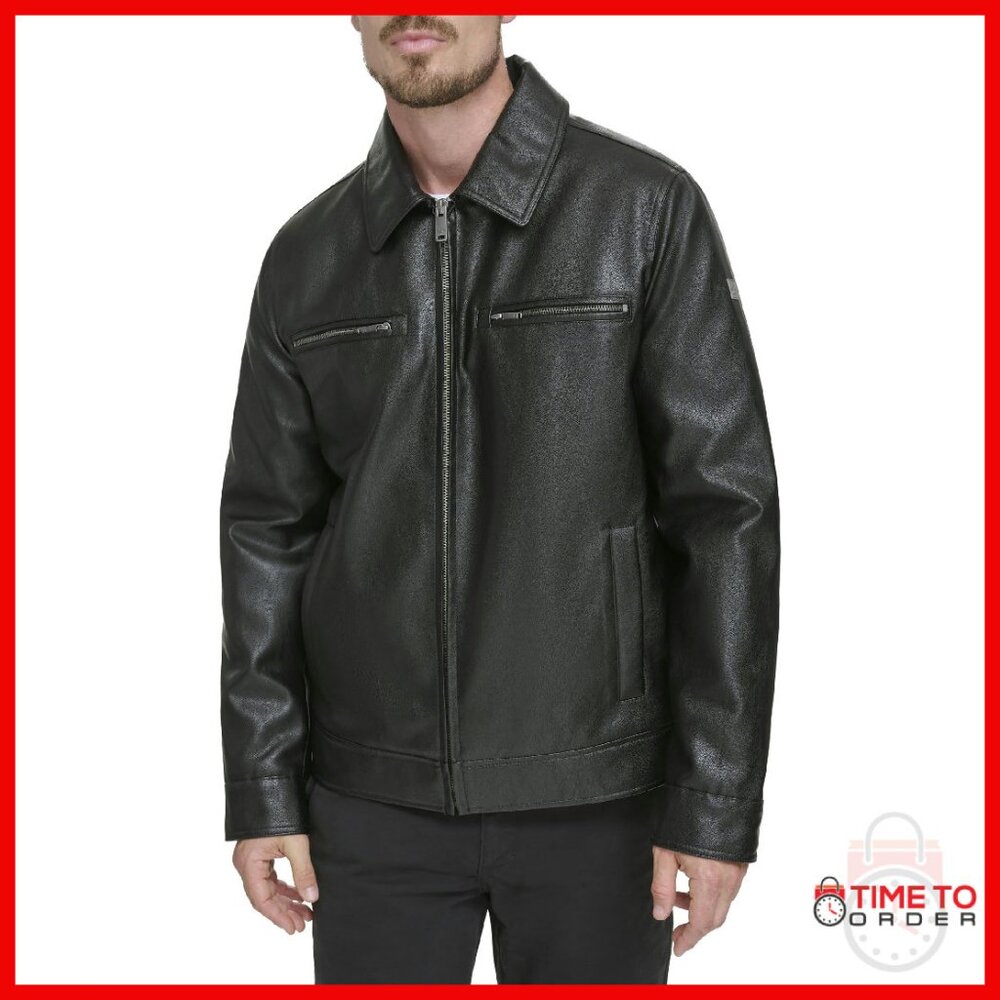 Men's Faux Leather Jacket With Quilted Lining, Water-Resistant, Multiple Pockets